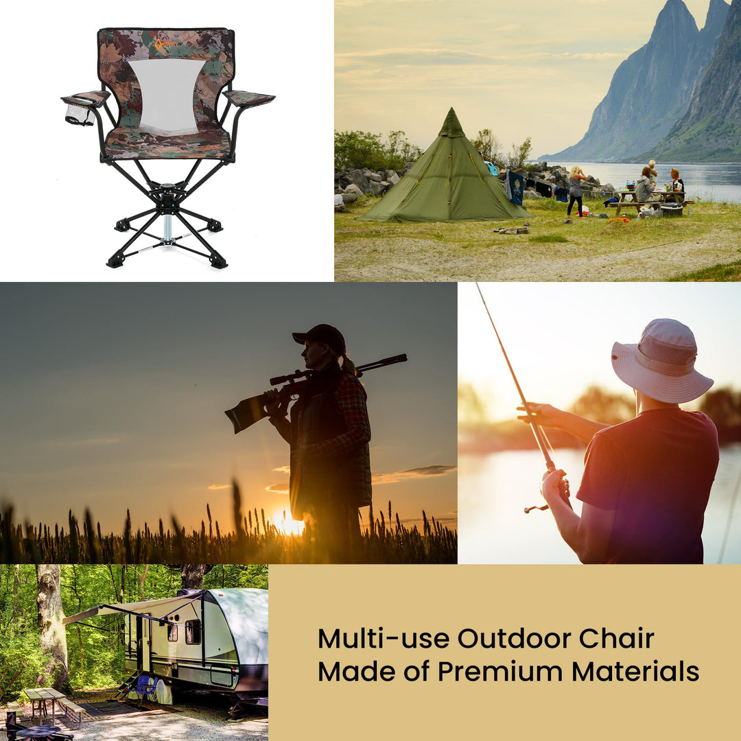 ARROWHEAD OUTDOOR 360° Degree Swivel Hunting Chair Stool Seat, Perfect for Blinds, No Sink Feet, Supports up to 450lbs, Carrying Case, Steel Frame, Fishing, High-Grade 600D Canvas, USA-Based Support
