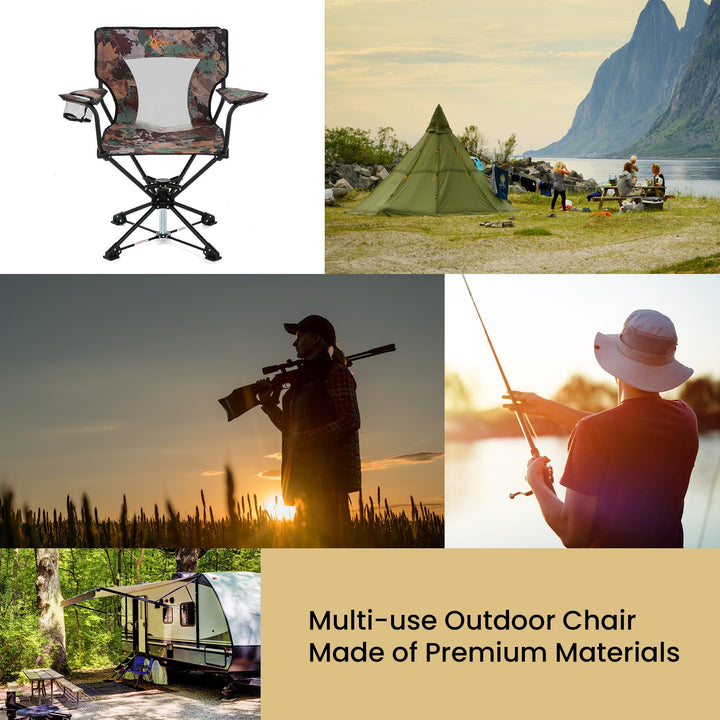 ARROWHEAD OUTDOOR 360° Degree Swivel Hunting Chair Stool Seat, Perfect for Blinds, No Sink Feet, Supports up to 450lbs, Carrying Case, Steel Frame, Fishing, High-Grade 600D Canvas, USA-Based Support