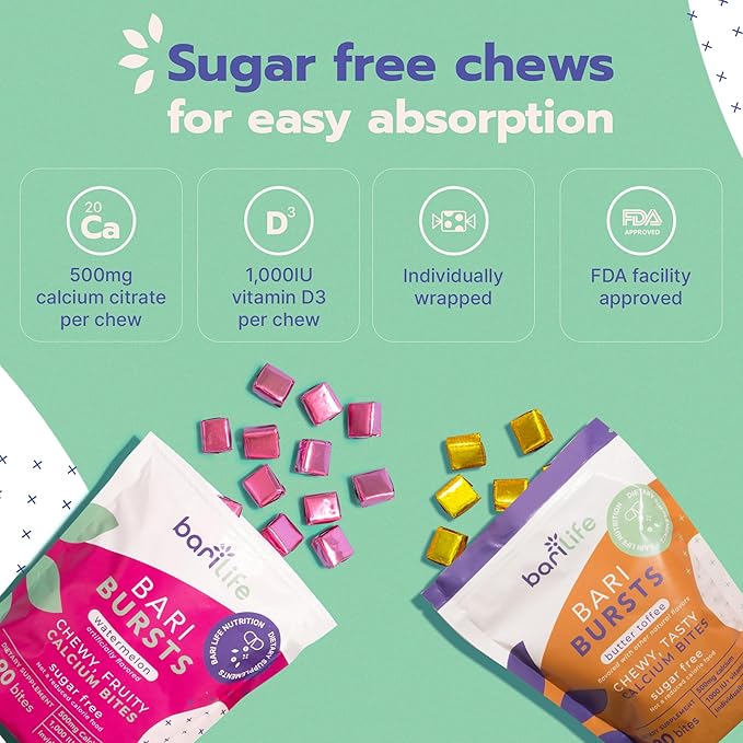Calcium Citrate Bariatric Calcium Chews with 1000 IU Vitamin D3 - Ideal for Bariatric Patients - BariBurst by Bari Life (Butter Toffee)