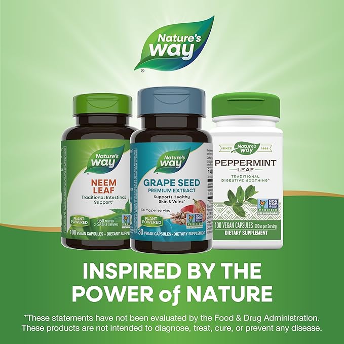 Nature's Way Grape Seed Premium Extract, Supports Healthy Skin and Veins*, Antioxidant Support*, Non-GMO Project Verified, 30 Vegan Capsules (Packaging May Vary)