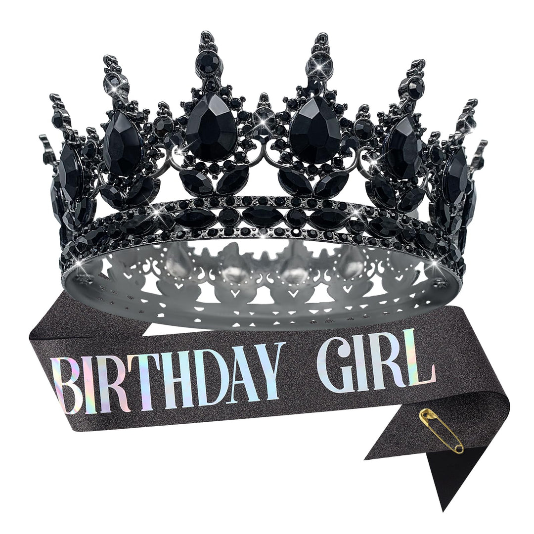 YOUlDIANZI Queen Crown Birthday Crowns for Women, Birthday Girl Sash, Birthday Tiara for Women Set, Princess Rhinestone Birthday Girl Headband Birthday Gifts for Women, Sweet Happy Accessories