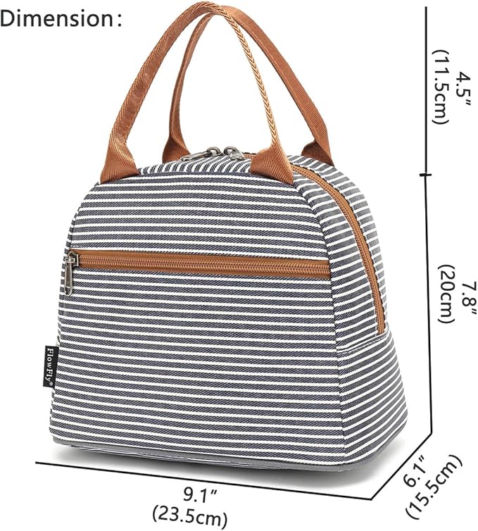 FlowFly Insulated Lunch Cooler Bag - Tote Bag Organizer for Women/Men, White & Black Stripe