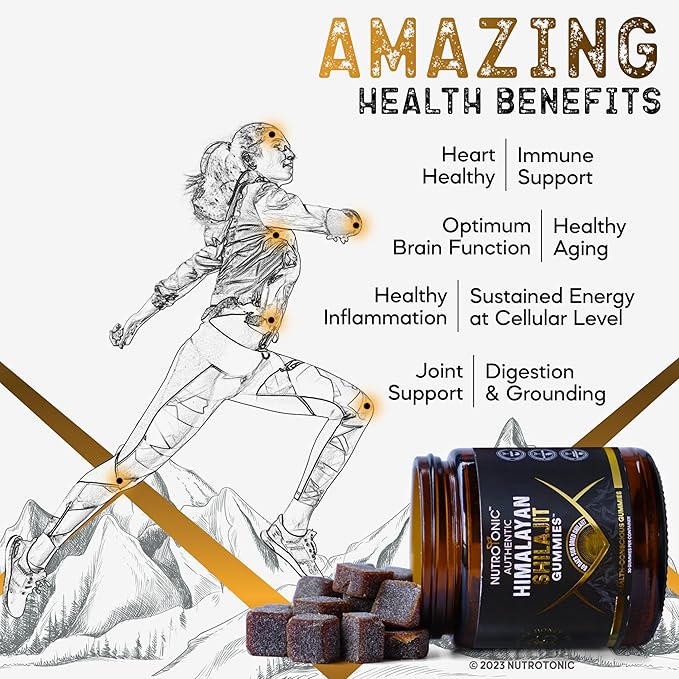 NutroTonic® Organic SHILAJIT Gummies | Peach & Vanilla Flavor | Wild Crafted Manuka Honey MGO +263 | Heart, Brain, Cellular Health | 30 Healthy Gummies | Proudly Made in USA with the Finest Ingredients