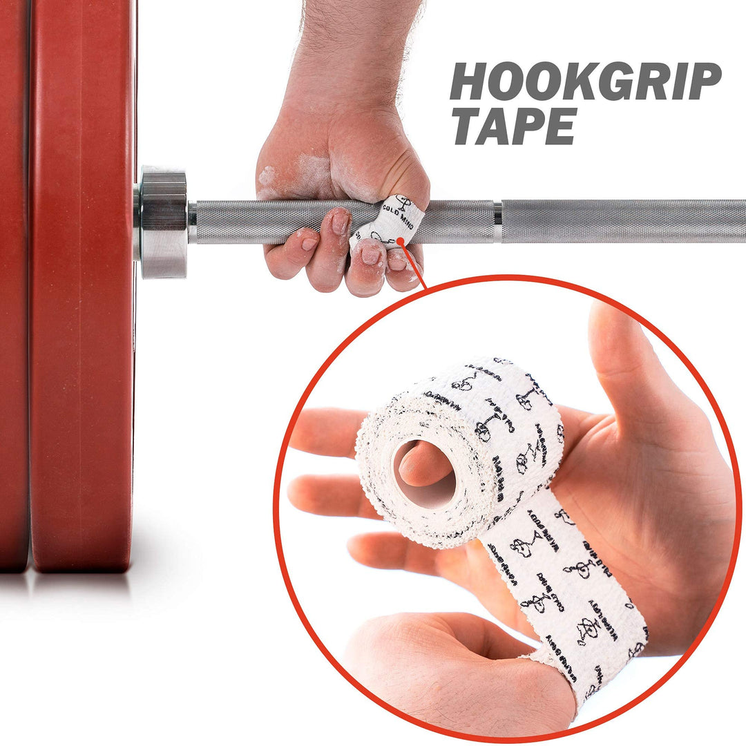 WARM BODY COLD MIND 2" Premium Lifting Thumb Tape for Weightlifting - Hook Grip for Powerlifting, Strength/Cross Training, Deadlift, Weight Lifting, Athletic Finger Wrap (White 6 Rolls)