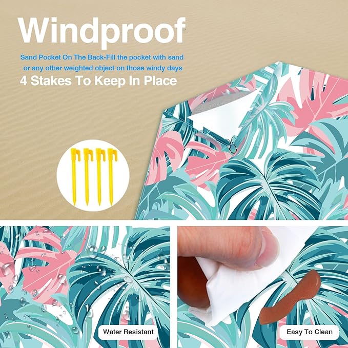 Beach Blanket, Waterproof Sandproof Beach Mat Oversized 79 X 83 Inch for 4-6 Adults, Lightweight Picnic Blanket, Portable Picnic Mat for Outdoor Travel Camping Hiking with 4 Stakes & 4 Corner Pocket