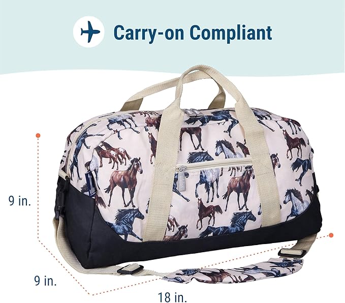 Wildkin Kids Overnighter Duffel Bag – Carry-On Size, Ideal for School & Sleepovers – Horse Dreams