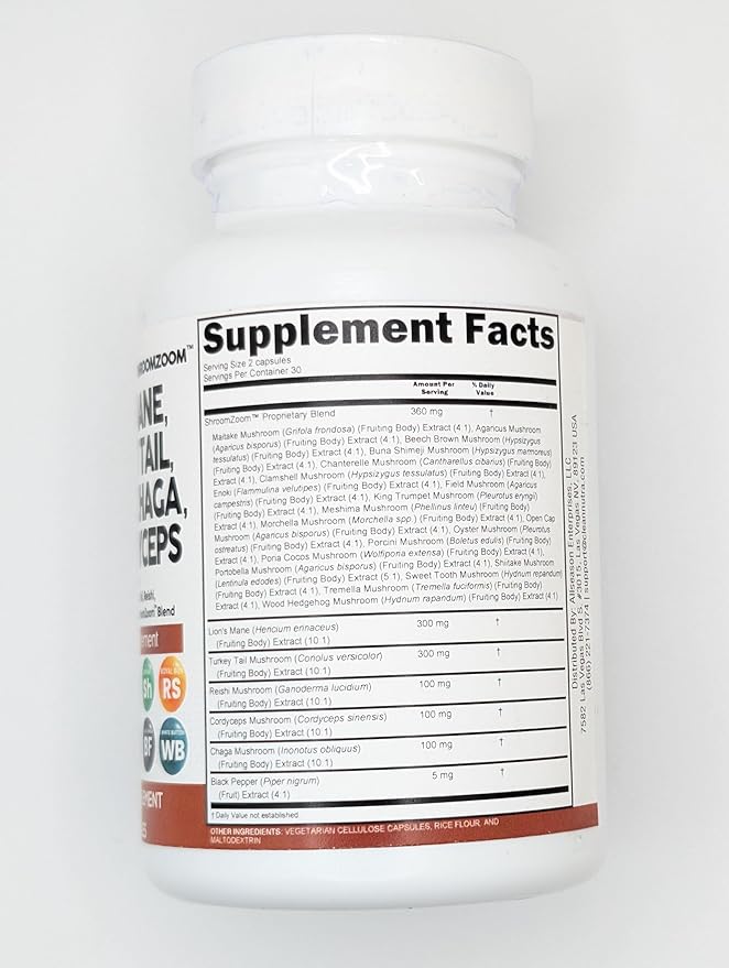 Clean Nutraceuticals Lions Mane 20in1 Mushroom Supplement with Turkey Tail Reishi Cordyceps Chaga Maitake Meshima Poria Cocos Shiitake Oyster Porcini Enoki - Pack