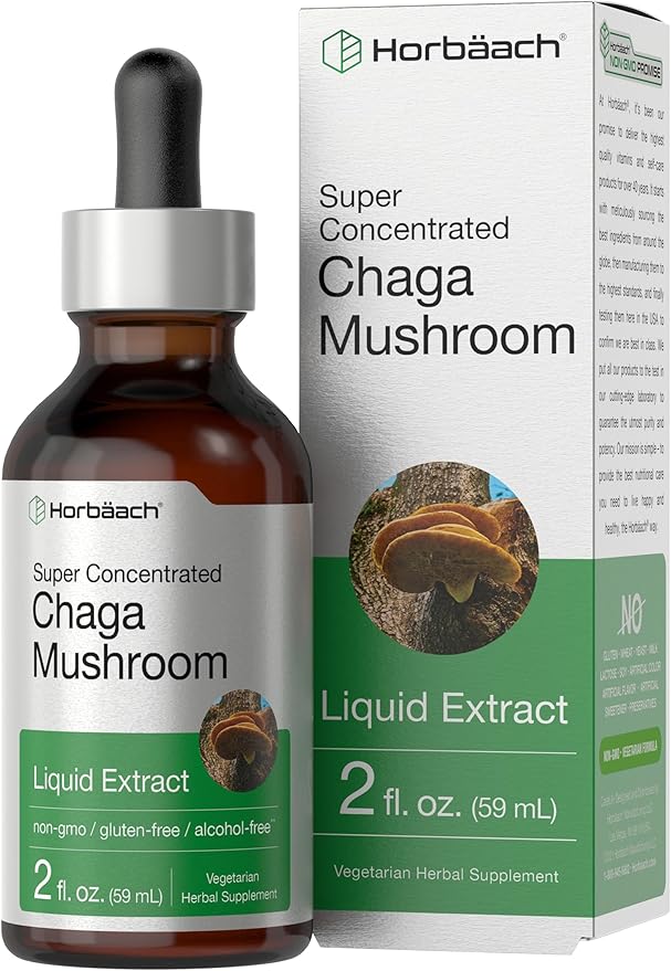 Horbäach Chaga Mushroom Liquid Extract | 2 Fl Oz | Vegetarian Tincture | Alcohol Free | Non-GMO, Gluten Free