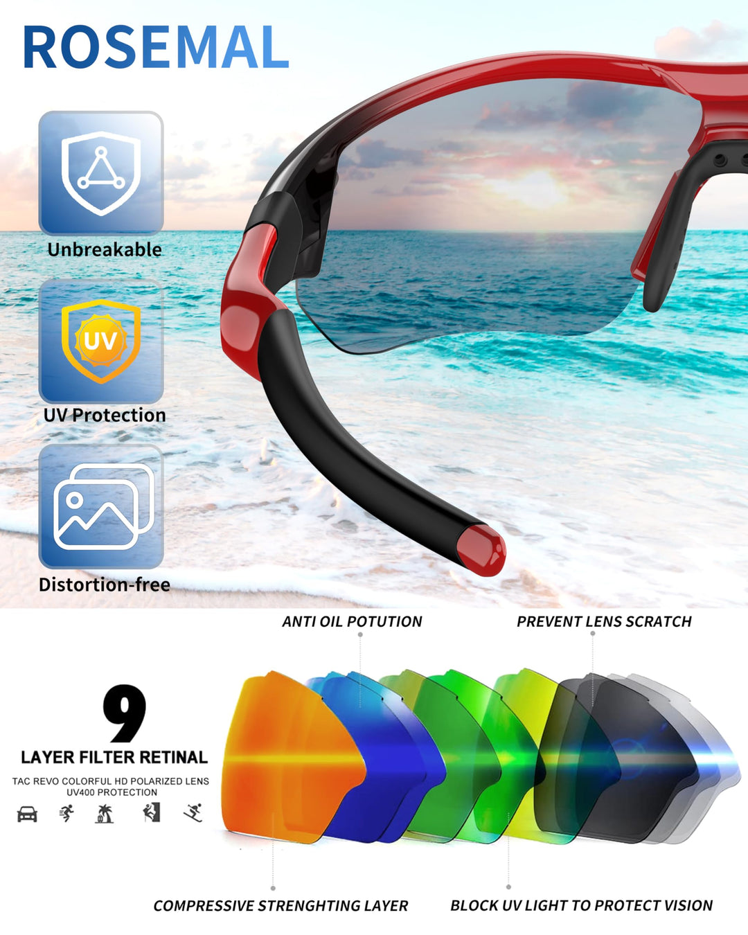 Polarized Sports Sunglasses for Men Women Youth Baseball Running Fishing Tennis Golf Cycling Driving Motor TAC UV400 TR90