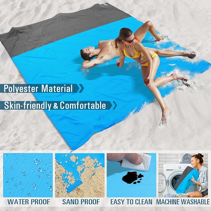 Beach Blanket Sandproof Waterproof 78''×81''1-5 Adults Oversized,Compact Lightweight Durable Beach Mat for Travel Camping Hiking Picnic Blanket