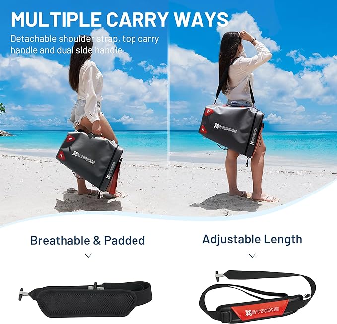 X-Strike Waterproof Duffel - Large Capacity Travel Dry Bag, Heavy Duty with Durable Straps & Handles, Portable for Travel, Camping, Kayaking, Fishing, Boating - 34L