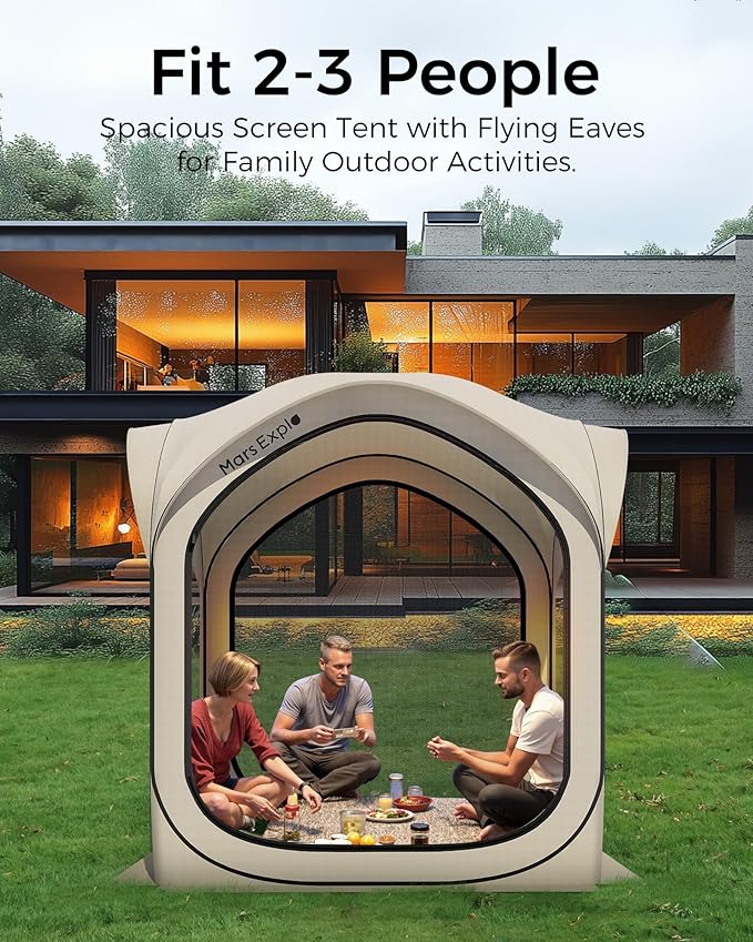 6x6FT Pop-Up Screen House Tent, Instant Portable Screen Room Canopy with Mesh Doors and Carry Bag for Patio, Backyard, Deck, Camping, and Outdoor Activities,(Oatmeal)