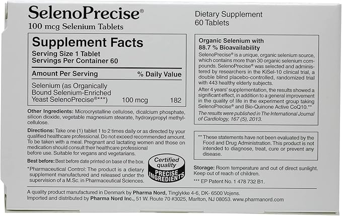 SelenoPrecise | World's Only Pharmaceutical-Grade Organic Selenium Supplement | Guaranteed 88.7% Absorption | Thyroid Support, Immune System, Prostate Protection & Heart Health | Selenium 100 mcg tabs