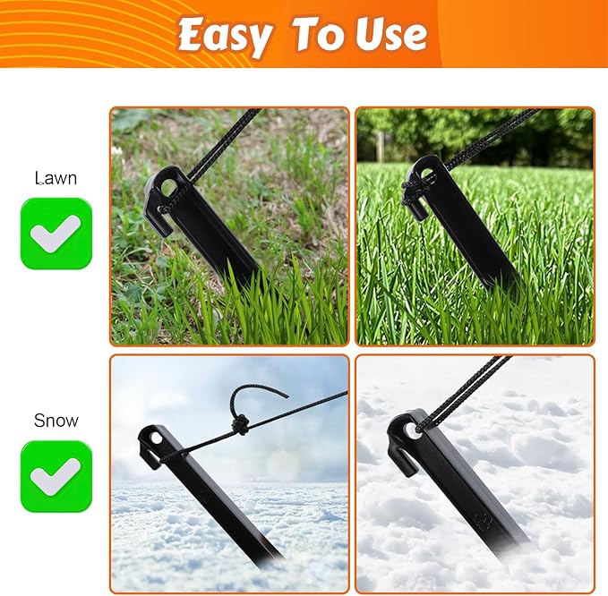 48pcs Camping Tent Stakes, Ground Stakes Plastic Inflatable Stakes Fixing Replacement for Yard, Inflatable Accessories with Hooks & Tethers for Christmas Outdoor Party Garden Decorations