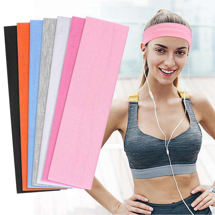 DiyJibb Headbands for Women Non Slip - 7PCS Fashion Sports Hair Bands for Women's Hair, Soft Cotton Cloth Stretchy Headbands for Women for Workout Yoga Running