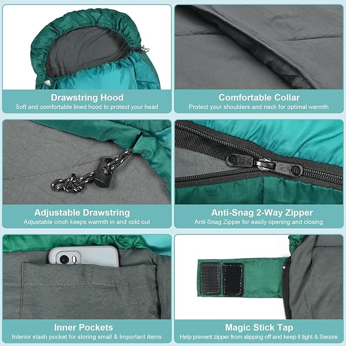 AGEMORE Sleeping Bag for Adults, Double and Single Size, Lightweight Portable Camping Sleeping Bag with Draft Tubes, Fit for Warm & Cold Weather Camping Hiking Backpacking Or Traveling