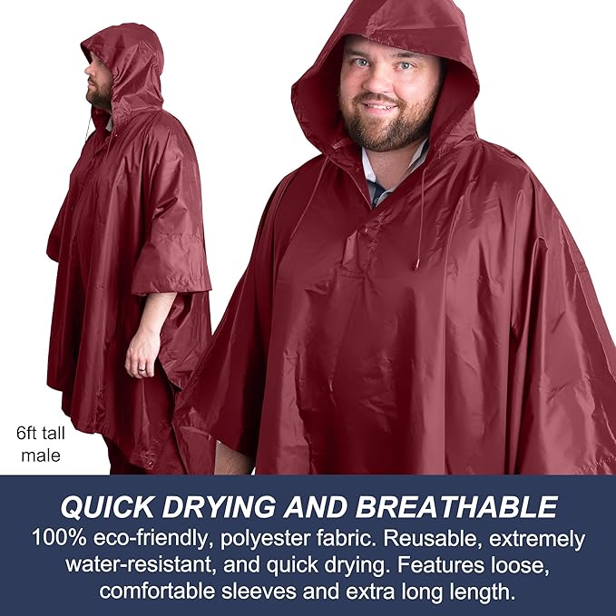 Heavy Duty Rain Poncho for Backpacking, Waterproof Lightweight for Adults, Military, Emergency, Camping, Men, Women