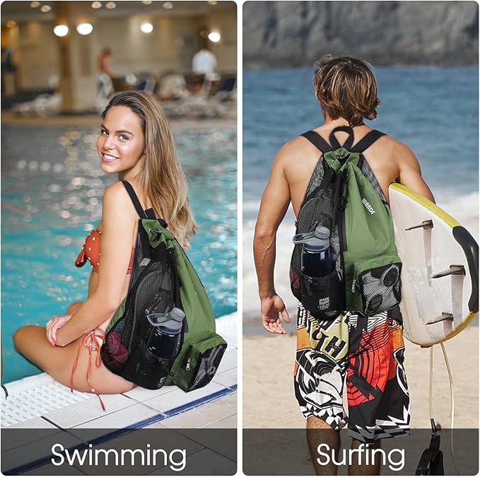 WANDF Swim Bag Mesh Drawstring Backpack with Wet Pocket for Swimming, Gym, and Workout Gear