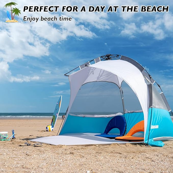Beach Tent Pop Up Shade, Instant Beach Tents Sun Shelter with UPF 50+ UV Protection, Lightweight & Easy Setup Tent 2-6 Person