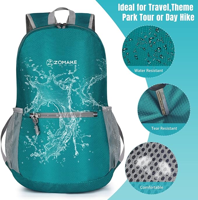 ZOMAKE Ultra Lightweight Hiking Backpack 20L, Packable Small Backpacks Water Resistant Daypack for Women Men(Lake Green)