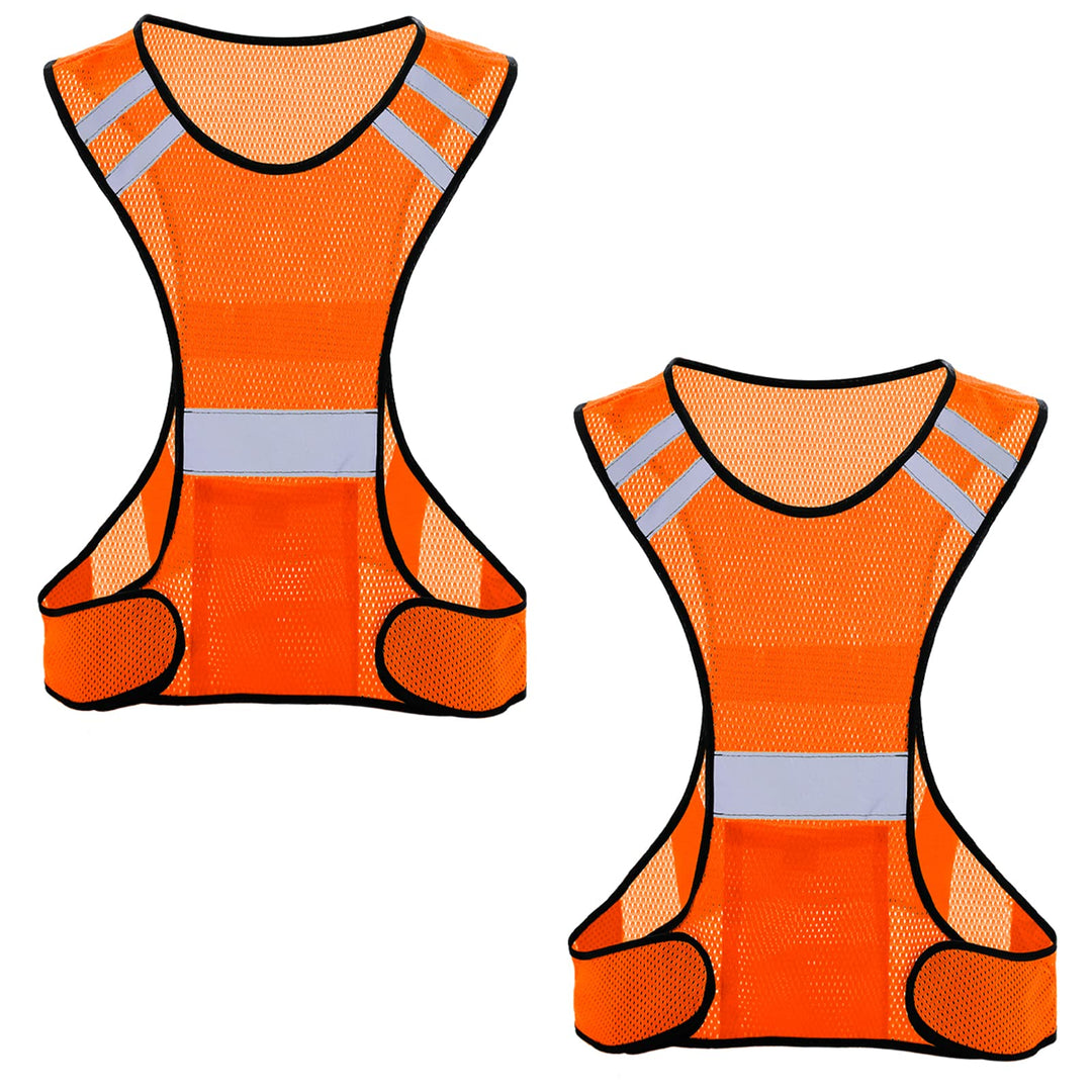 Reflective Running Vest for Men Women, High Visibility Safety Vest with Large Pocket, Lightweight Reflective Running Gear for Motorcycle,Cycling,Jogging,Walk At Night, Adjustable Waist, 2 PCS, Orange