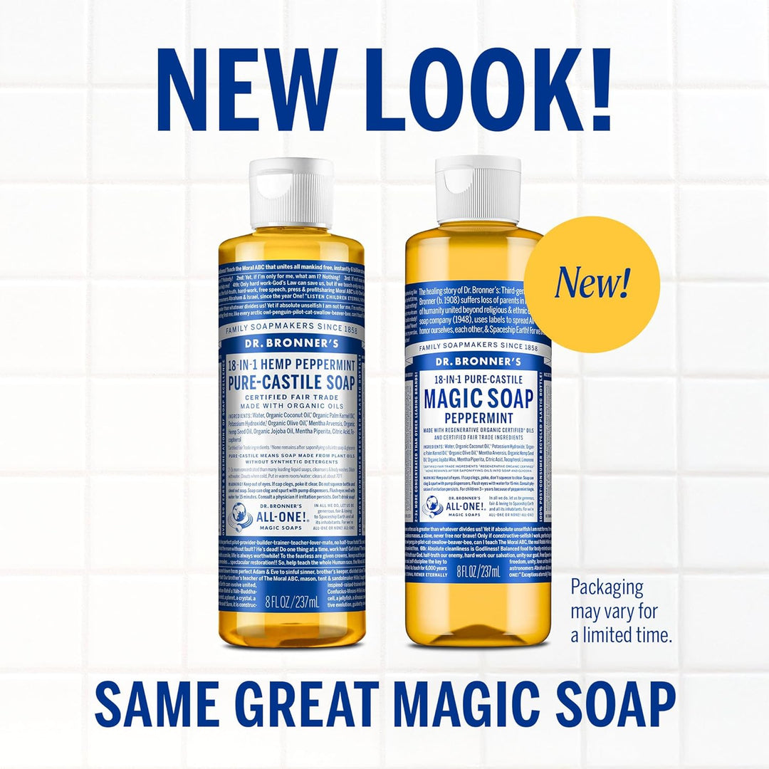 Dr. Bronner's Pure-Castile Soap | Peppermint Liquid, 1 Gallon – Eco-Friendly Hand & Body Wash