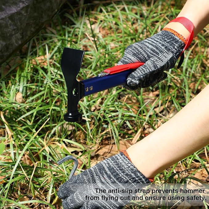 REDCAMP Aluminum Camping Hammer with Hook, 12" Portable Lightweight Multi-Functional Tent Stake Hammer for Outdoor,Black/Red/Orange/Blue