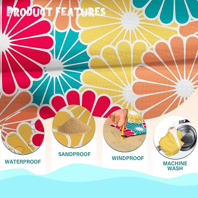 Beach Blanket Waterproof Sandproof 1-7 Adult Oversized 78 '' × 81 '' Lightweight Durable Compact Sand Free Beach Mat for Travel Camping Hiking Picnic Blanket Extra Large