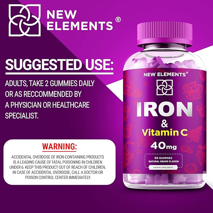 Iron Gummies 40mg with Vitamin C 100mg – Best Iron Supplement for Women, Men & Adults – Free Blood Builder for Anemia – Immune Support & Energy Booster | Fruit Pectin | Vegan | Non-GMO