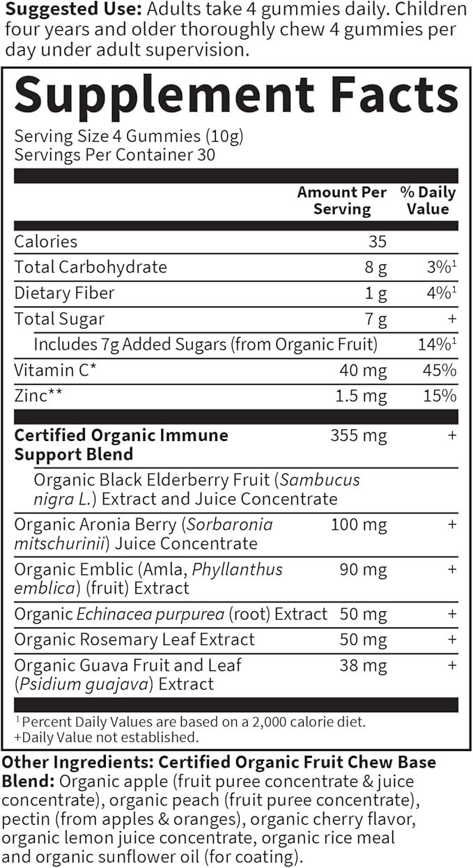 Elderberry Immune Gummy with Echinacea Zinc and Vitamin C Made with Real Fruit as a Real Food Herbal Supplement (120 Vegan Gummy Drops) Pack of 2