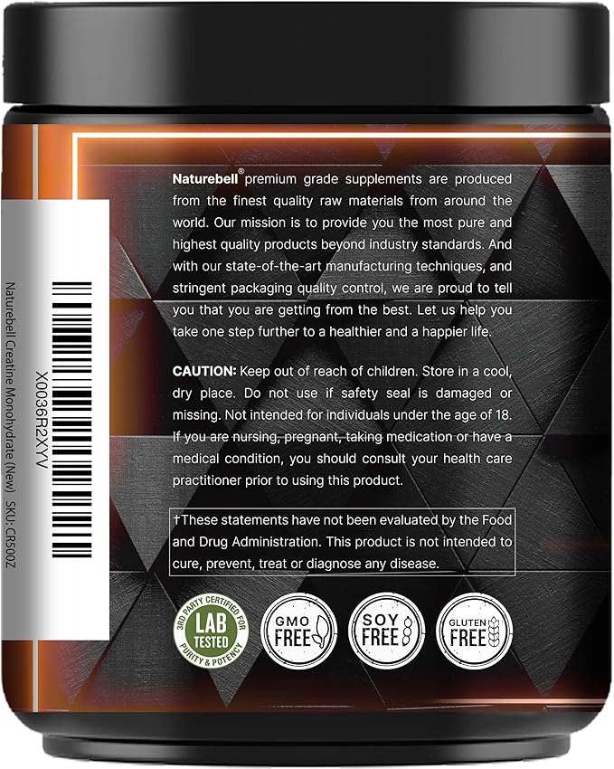 NatureBell Instant Creatine Monohydrate Powder 500 Grams, 5000mg Per Serving, Unflavored Micronized Creatine Powder - Pre Workout | Keto | Vegan | Dissolves Easy | Filler Free - 100 Servings (1.1Lb)