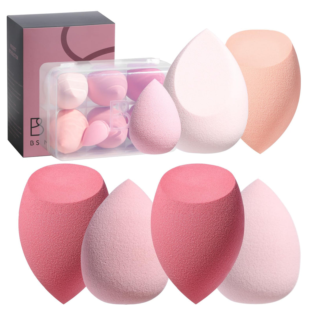 Makeup Sponge Set Bs-Mall With Storage Case 7 Pcs For Liquid, Cream, And Powder, Foundation With 1 Mini Makeup Sponge Pink (A-Pi
