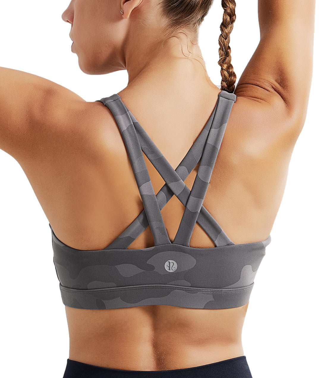 RUNNING GIRL Sports Bra for Women, Criss-Cross Back Padded Strappy Sports Bras Medium Support Yoga Bra with Removable Cups (2575-Camo Black, S)