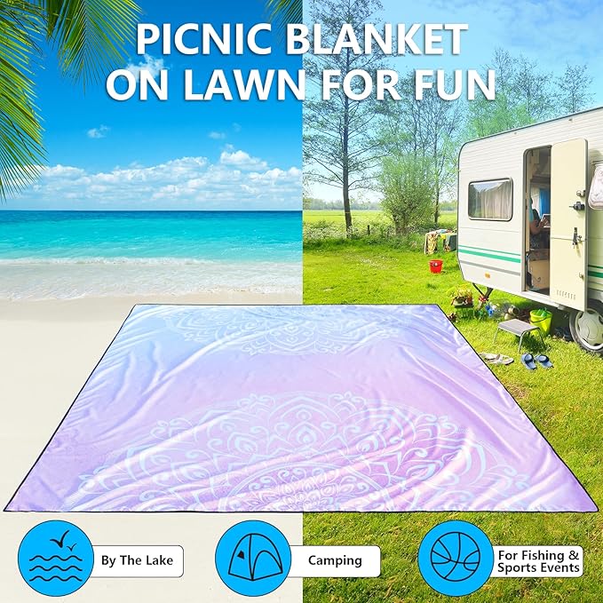 AISPARKY Beach Blanket Waterproof Sandproof, Oversized Large Beach Mat 79" X 83"/120"x108" for 1-8 Adults, Quick Drying&Compact&Lightweight, Picnic Mat Vacation Essentials for Beach Camping Travel