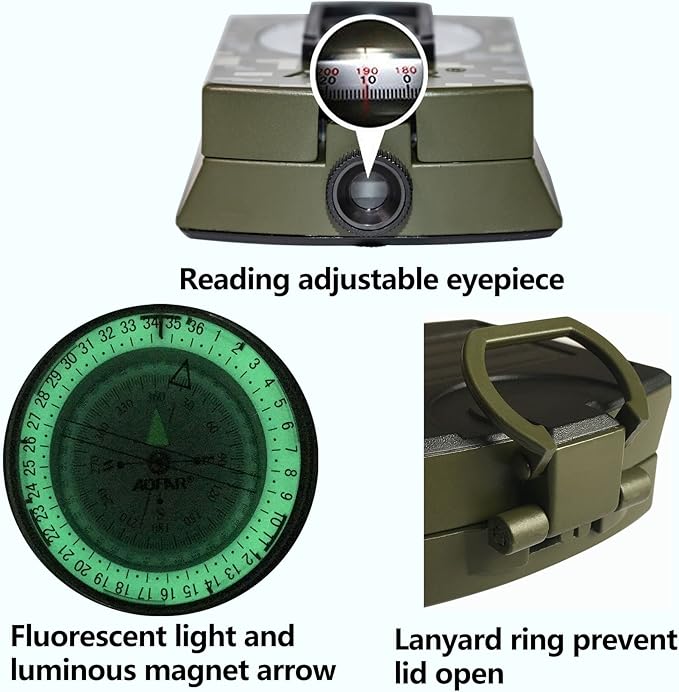 AOFAR Military Compass,AF-4580 Lensatic Sighting, Waterproof and Shakeproof with Map Measurer Distance Calculator, Pouch for Camping, Hiking