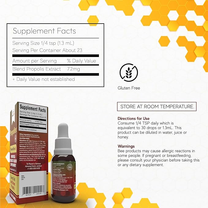 Beelife Propolis Extract, Power Blend Green, Red & Brown Propolis- 100% Pure Extract Bee Propolis Tincture, High Artepillin-C Levels - Natural Antioxidant, Immune Support- from Brazil (30ml/ 1Fl.Oz)