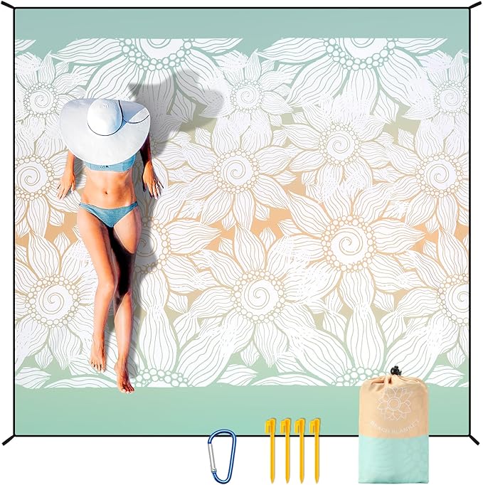 Beach Blanket Waterproof Sandproof Extra Large Beach Mat 79" X 83"/120"x108"for 1-8 Adults Quick Drying Durable Outdoor Picnic Mat for Beach Travel Camping Hiking