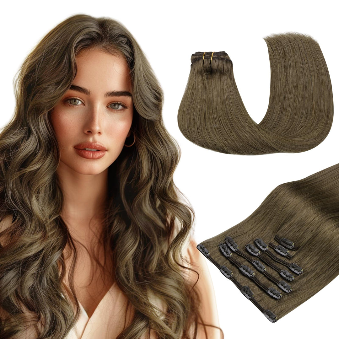 Maxita Hair Extensions Clip In Human Hair,120G 7Pcs Medium Extra Ash Blonde 20 Inch,Clip In Hair Extensions Real Human Hair Exte