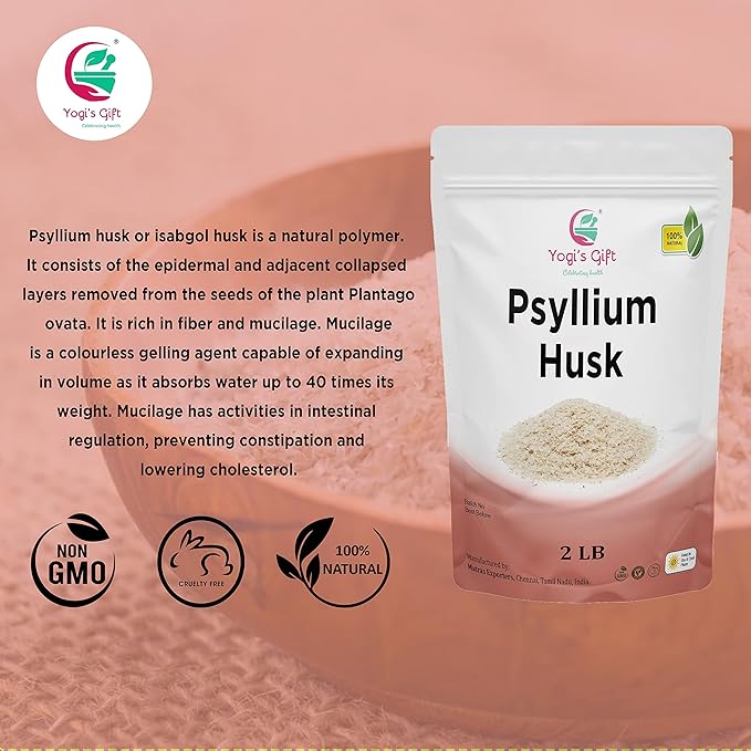 Psyllium Husk Whole 2 Lb | 98% Purity | Use in Smoothies, Cooking and Baking | Unflavored, Fine Ground, 100% Natural, Non GMO | by Yogi's Gift®