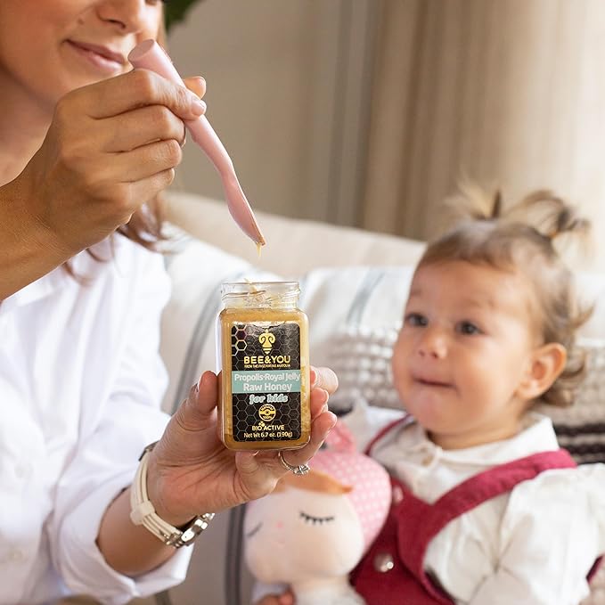 Bee and You Royal Jelly Raw Honey For Kids, Propolis Extract, 100% Natural Superfood, Ultra Pure, Immune Support Supplement, Antioxidants, Keto, Paleo, Gluten-Free, 6.7 oz