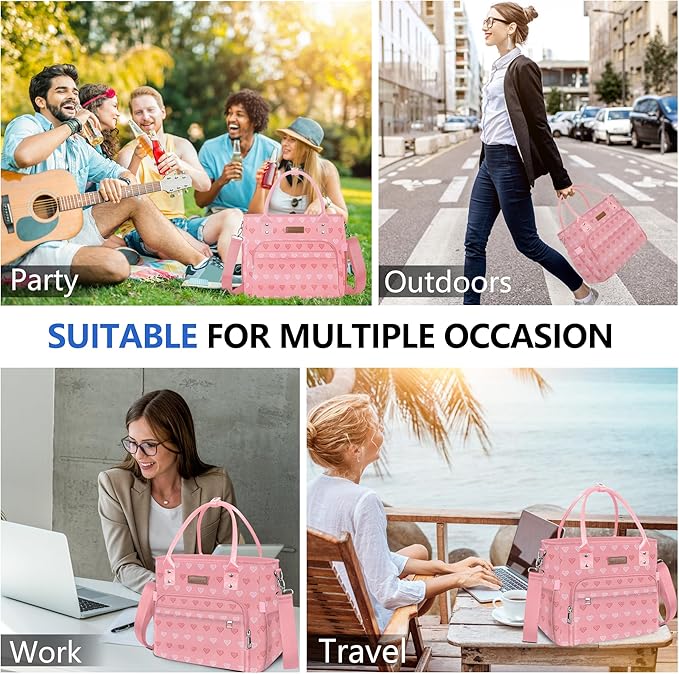 Lunch Bag Lunch Box Women - Leakproof Insulated Lunch Cooler Bag for Women - Large Lunch Tote Bags Adults, Pink Heart