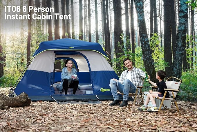 3/4 Person/6 Person Camping Tent Fast Cabin Tent with Instant Setup Tent, Weatherproof Tent Easy Quick Set Up & Pop Up in 60 Seconds with Rainfly Backpack for Family Camping,Upgraded Ventilation