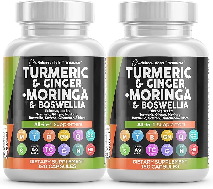 Turmeric Moringa Supplement | Ginger Boswellia Saffron - Supplement for Women and Men with Ceylon Cinnamon, Tart Cherry, Quercetin Garlic Nettle Holy Basil - 2Pack