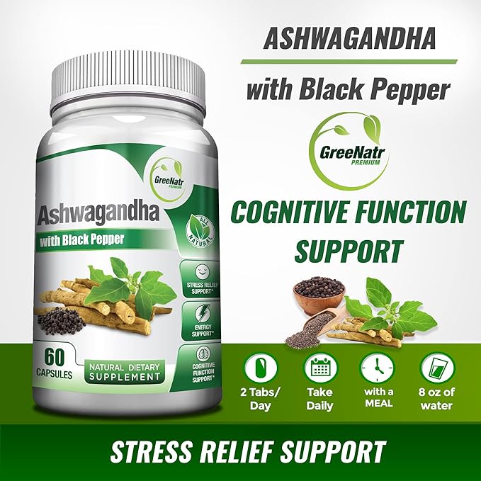 Pure Moringa Oleifera Leaf Extract Plus Ashwagandha with Black Pepper for Enhanced Absorption - Stress Relief, Mood Enhancer with Energy and Cognitive Function Support