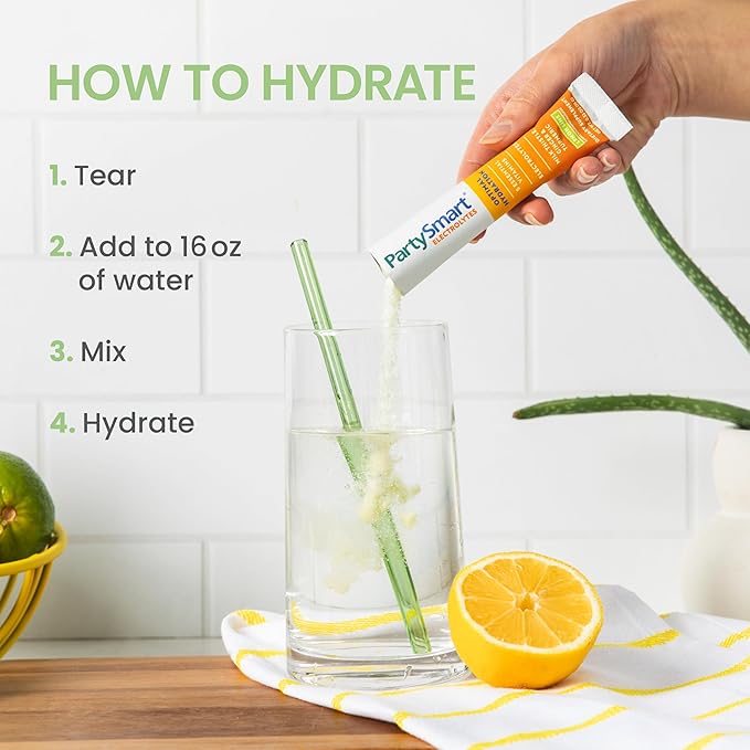 Himalaya PartySmart Lemon Lime Electrolytes Powder Packets, 12 Count, Support Hydration, Rehydrate with Sodium & Potassium, Vitamin C & more, Antioxidant Recovery Blend Milk Thistle, Ginger & Turmeric