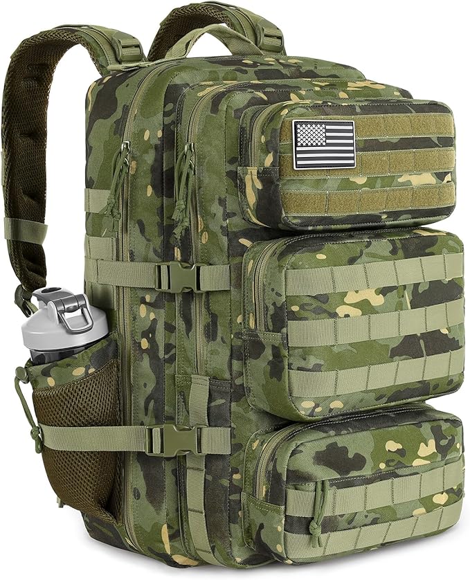 Military Tactical Backpack 50L Large Day Backpack for Men Molle Army 3 Days Assault Pack Bug Out Bag Water Resistant and Heavy Duty Hiking Treeking Rucksack - Woodland Camo