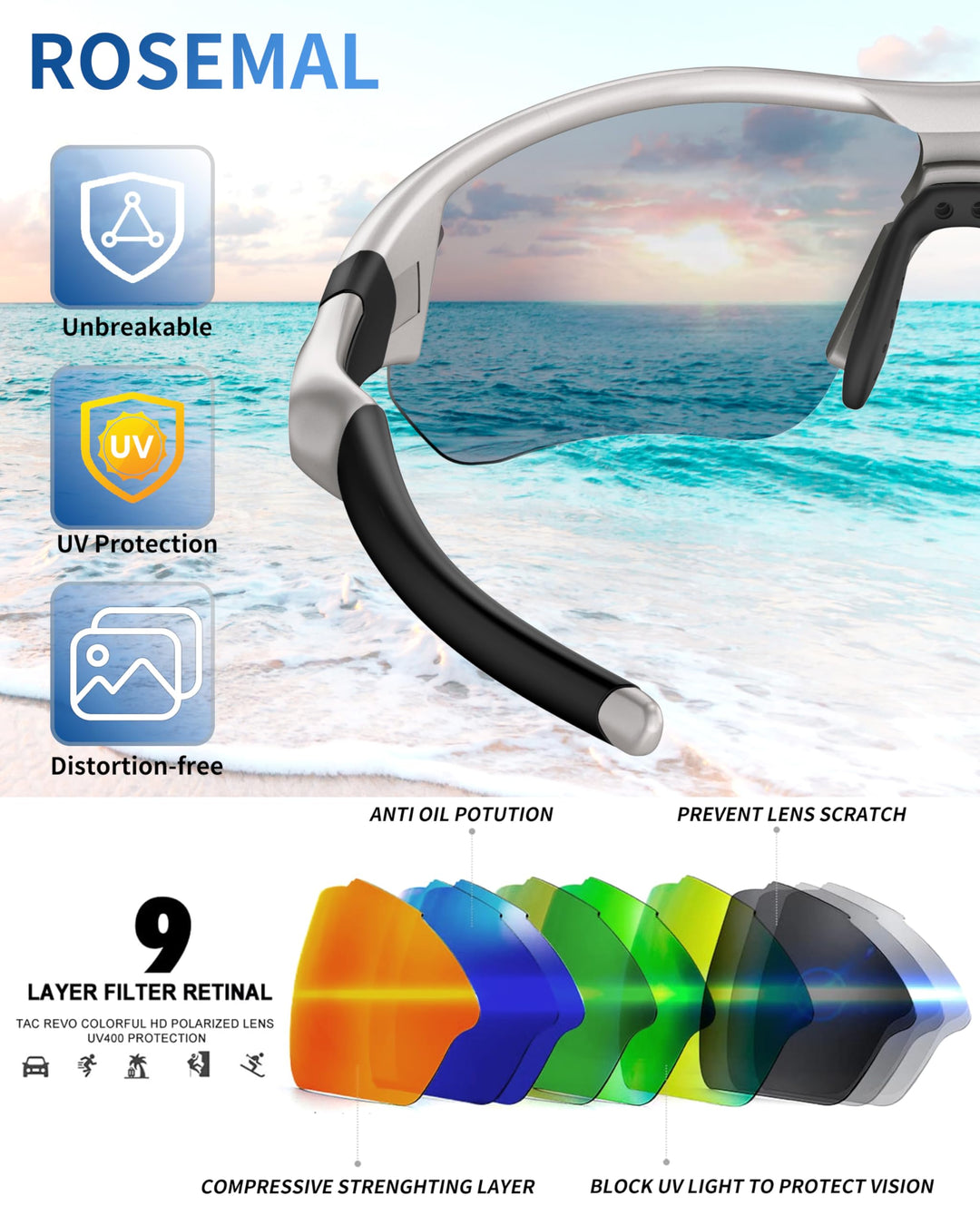 Polarized Sports Sunglasses for Men Women Youth Baseball Running Fishing Tennis Golf Cycling Driving Motor TAC UV400 TR90