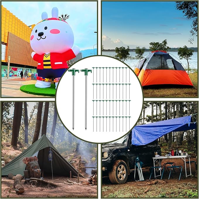 50 Pack Tent Stakes Heavy Duty 10 Inch Camping Stakes Yard Stakes Metal Tent Pegs for Ground Stakes Tent Spikes for Camping Garden Yard (Green)
