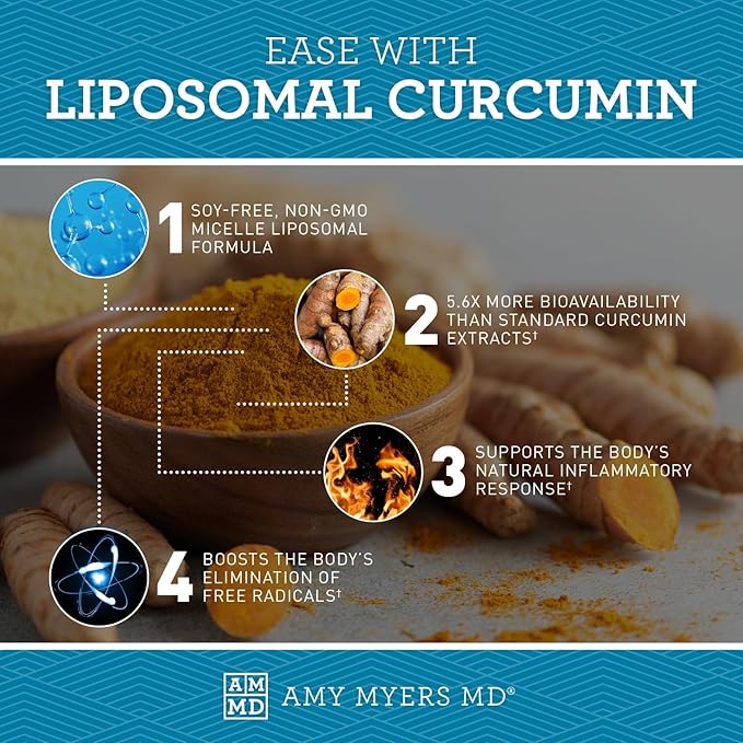 Amy Myers MD Liposomal Curcumin for A Healthy Inflammation Response - Turmeric Curcumin For Gut Health, Oxidative Stress, Help Neutralize Harmful Sgents - 5.6x Higher Absorption, Citrus Flavor 8 Fl Oz
