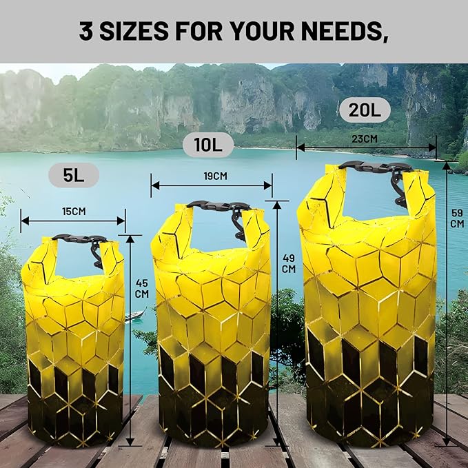 Waterproof Dry Bag,Roll Top Geometric Ombre Waterproof Backpack 5L/10L/20L Floating and Lightweight Bags for Kayaking, Boating, Fishing, Swimming and Camping